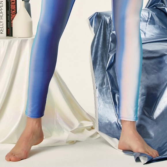 Men’s Loungewear Tights. Blue White Stripes design. - Picture 2 of 2